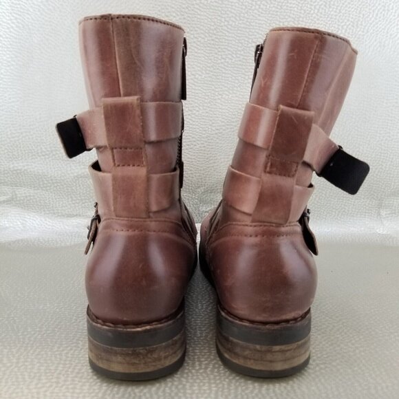 ✅Bussola PRAUGUE Brown Leather Boots Side Zip Straps Women's Size 38 / 7-7.5 US - Picture 5 of 16